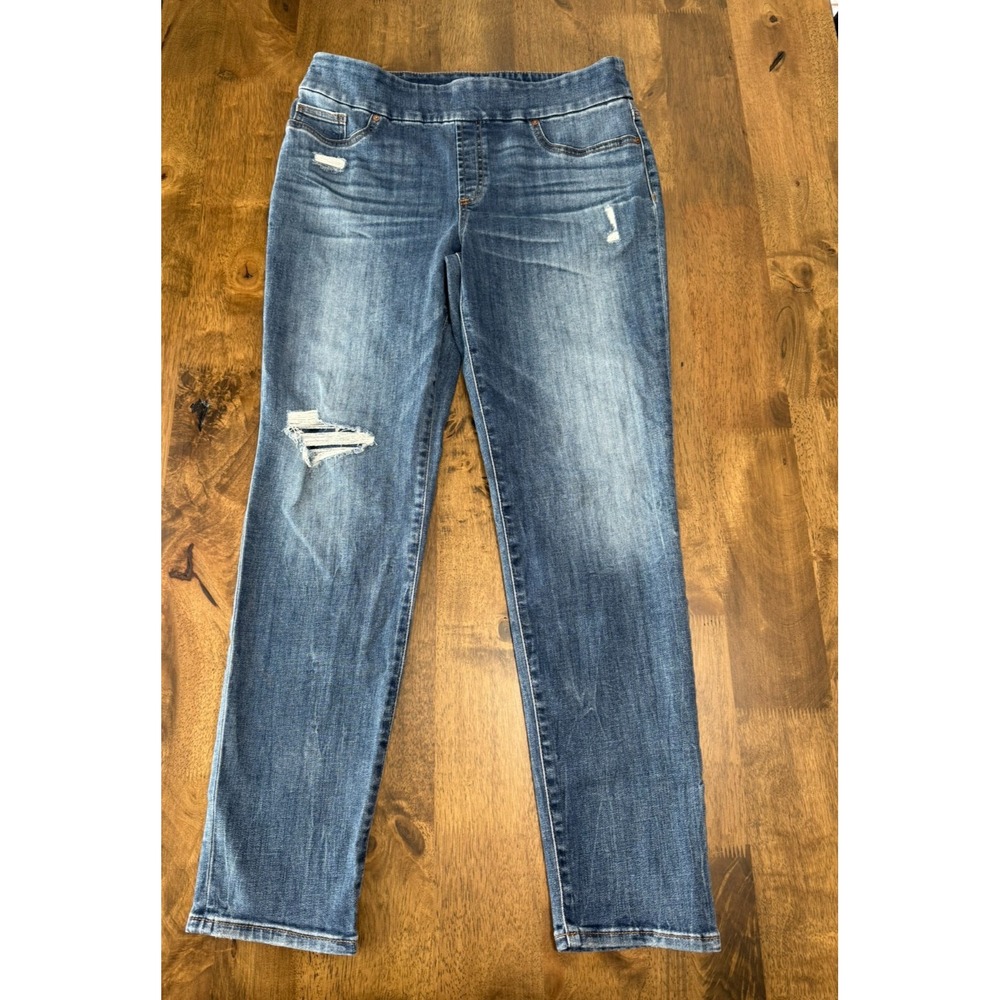 EUC Womens Chico's Pull on‎ Jegging high rise distressed jean size 8R chicos 1R